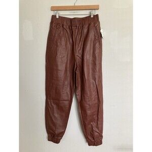 New INC Faux Leather Jogger Pants MEDIUM Cognac Brown Urban Boho